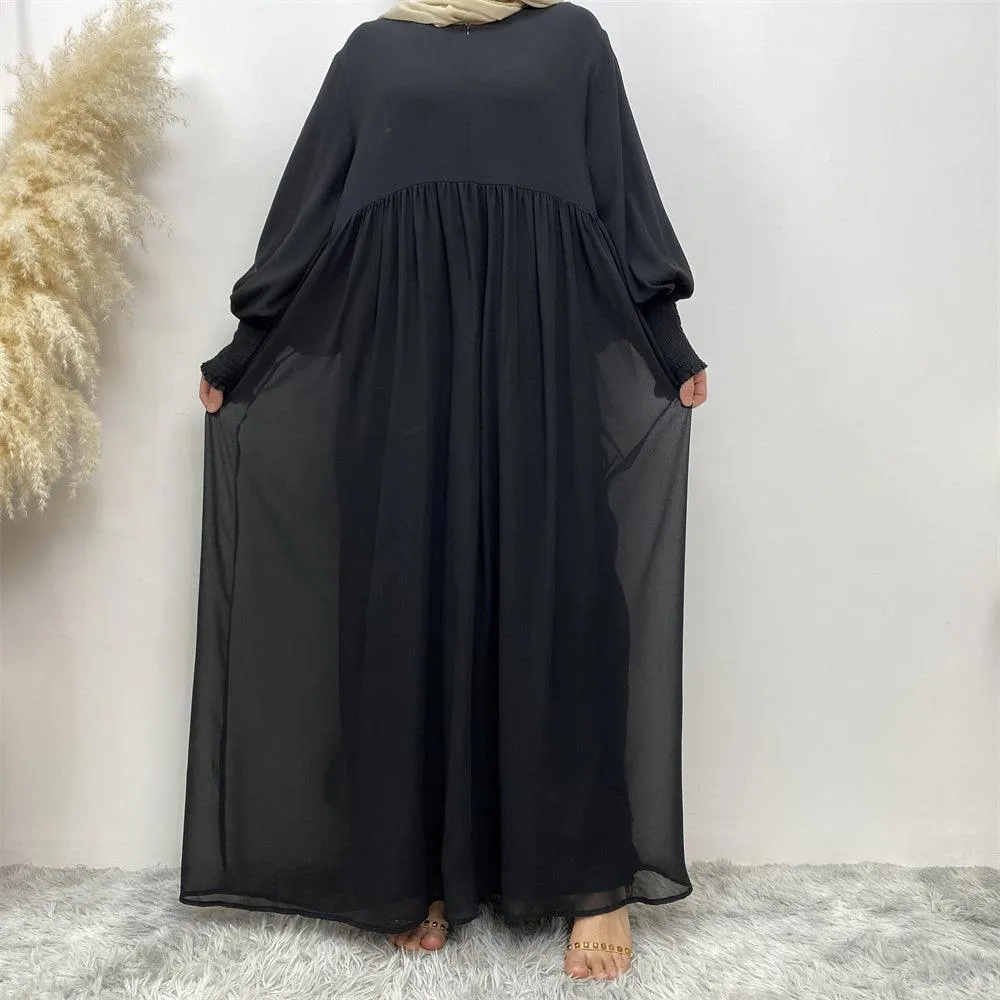 6685# summer solid color front zip a-line dress loose large hem maxi dresses  Eid muslim