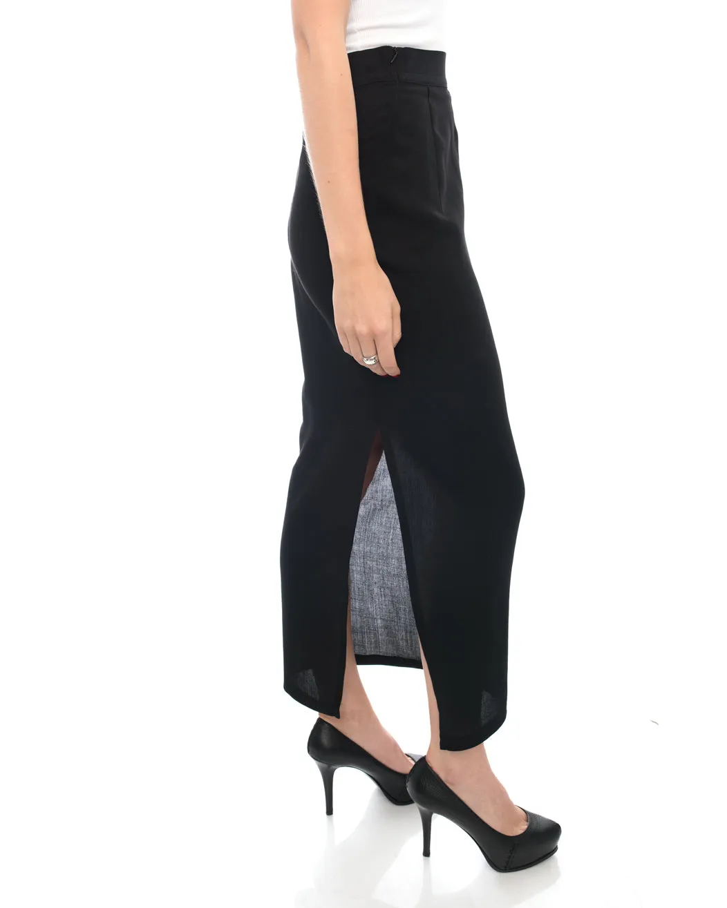 Ann Demeulemeester Long Black Pencil Skirt with Slit - 6
