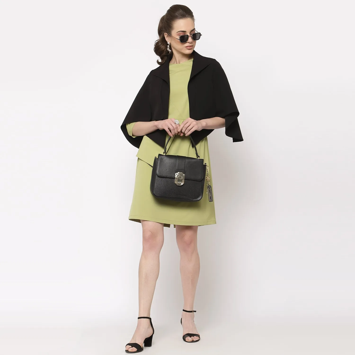 Black Layerd Cape With Slits