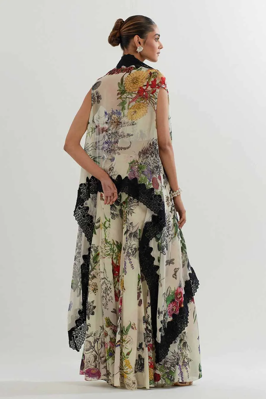 Botanical Printed Sharara Set With Cape