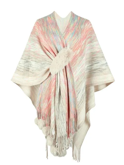Chic Heathered Fringe Boho Poncho
