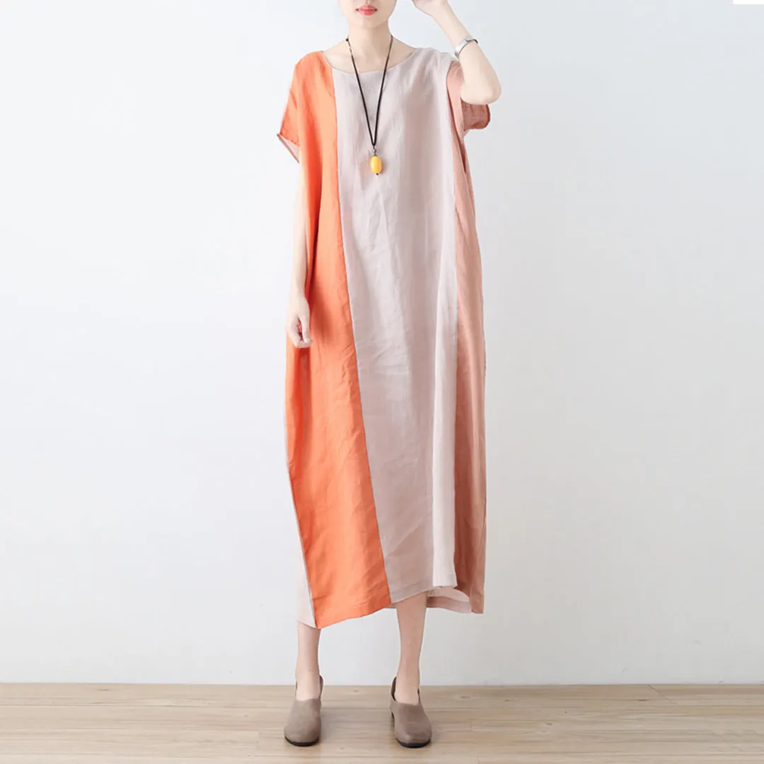 Color Block Linen Loose Fitting Dress