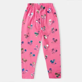 Girls Lycra Jersey Tights Printed Multi Character-Pink