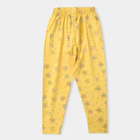Girls Lycra Jersey Tights Printed Multi Flowers-Yellow