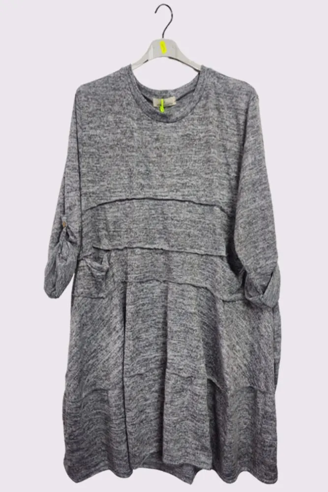 Marl Pattern Tiered Pocket Dress