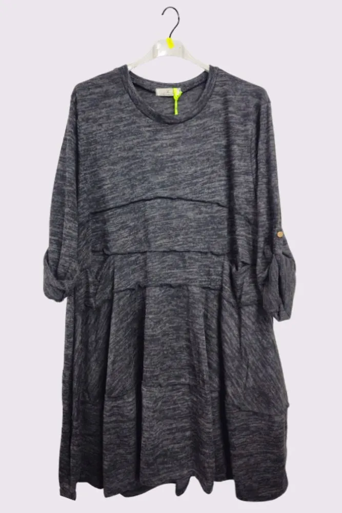 Marl Pattern Tiered Pocket Dress