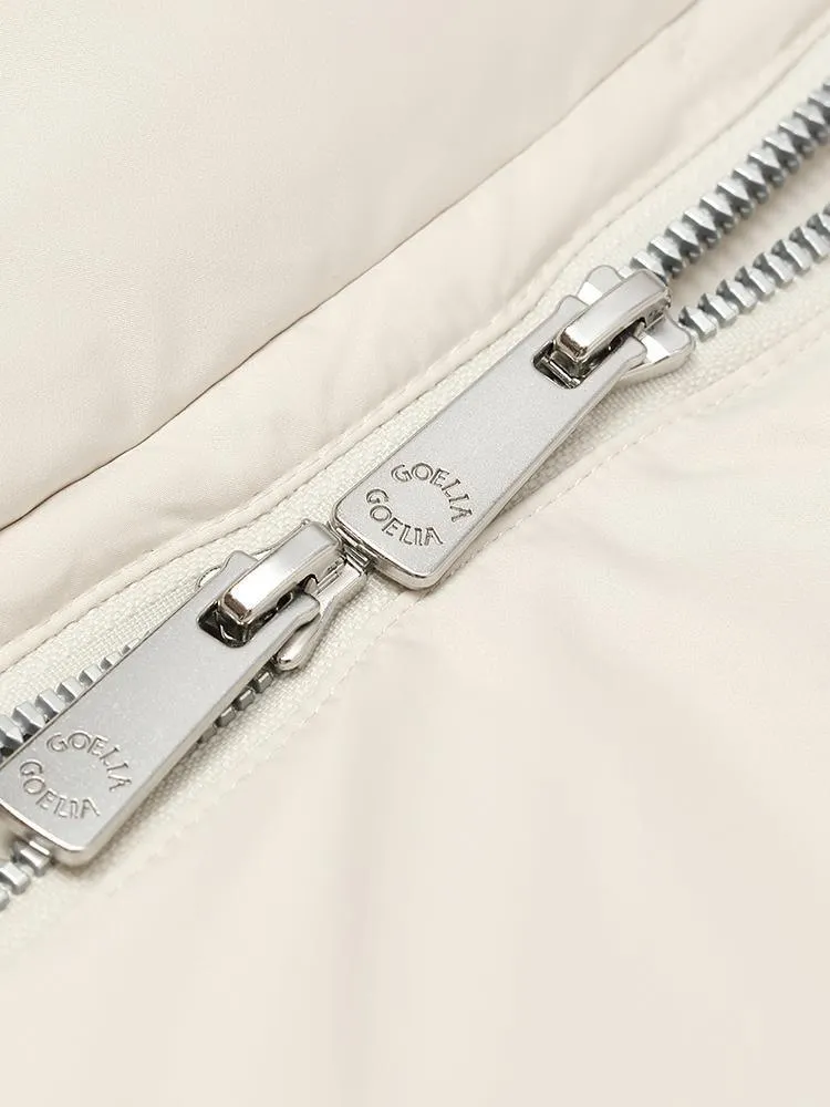 Mid-Length Stand Collar Ruched Goose Down Garment