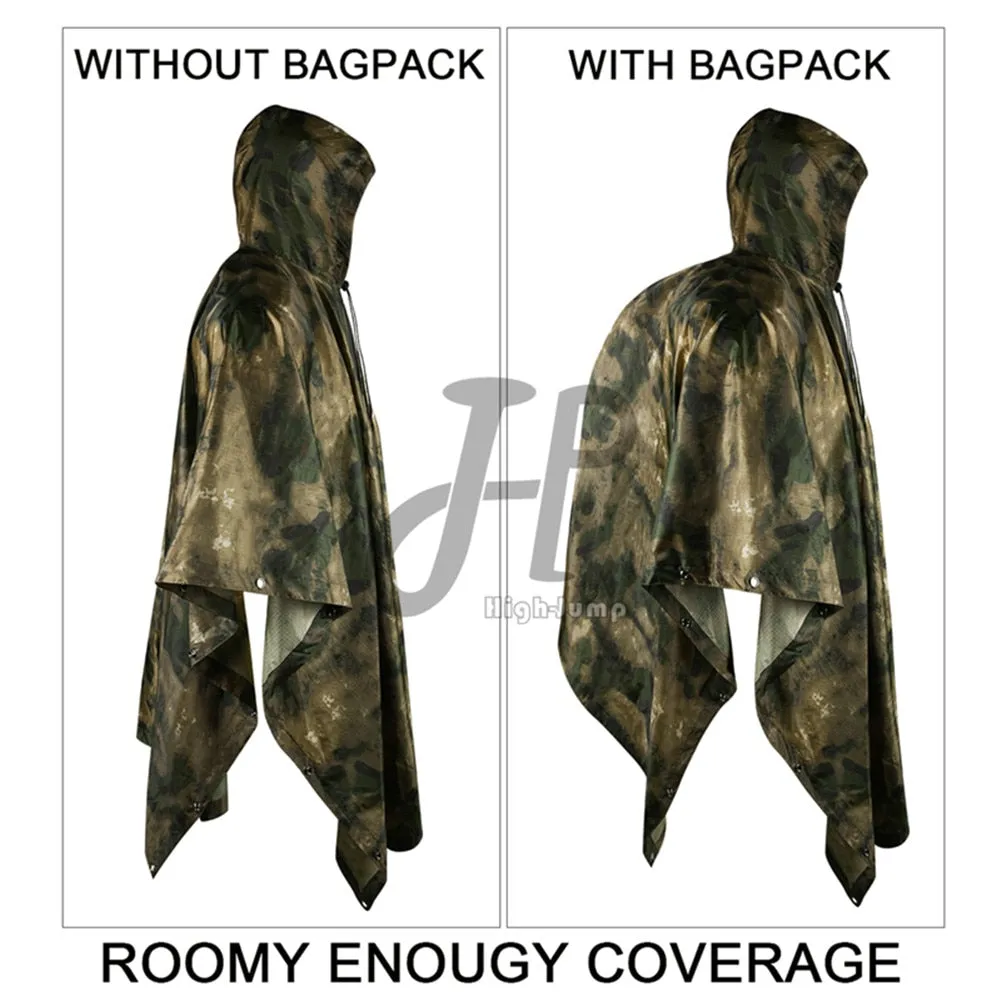 Outdoor Military Poncho 210T PU Army War Tactical Raincoat Hunting Ghillie Suit Accessories