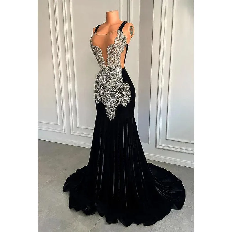 Trumpet/Mermaid Ruffles Hot V-neck Straps Rhinestones Evening Party Prom Dress