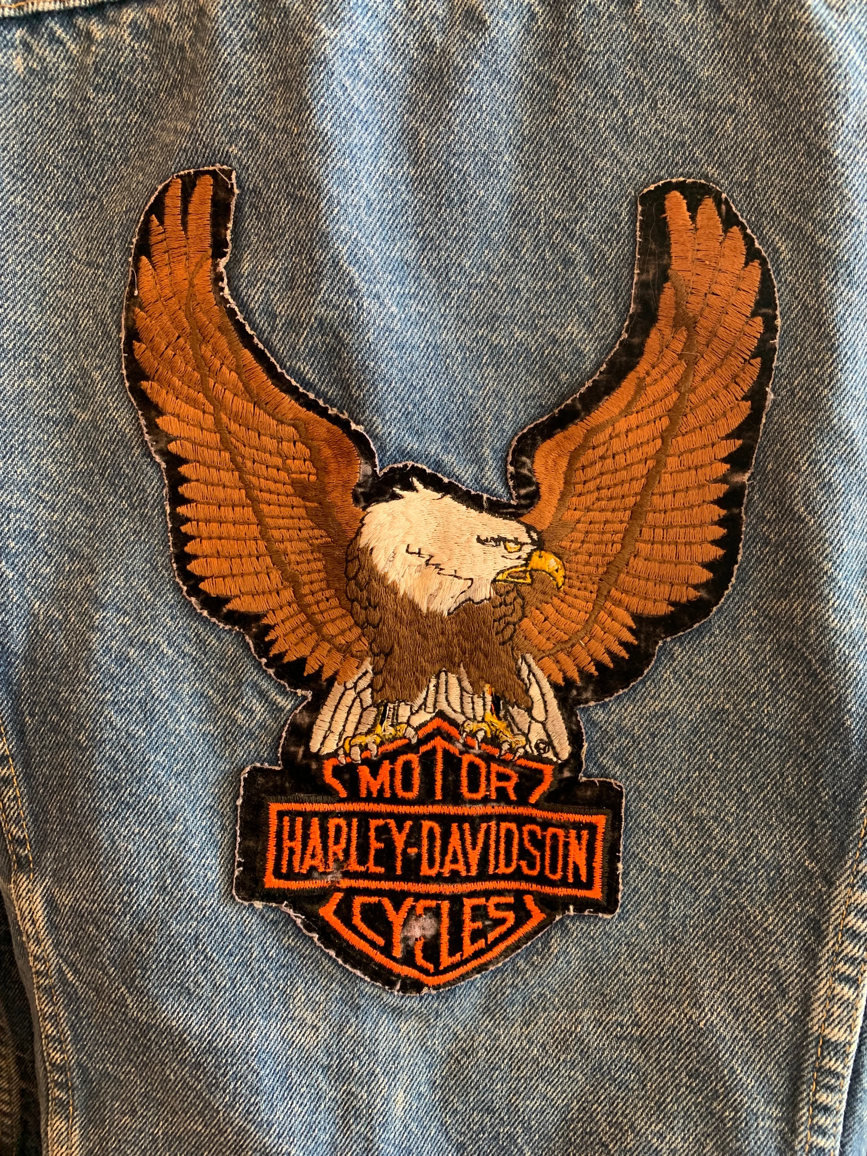 Vintage Lee Denim Jacket & Harley Patches. Rare. LA Import. 44R Large. FREE POST