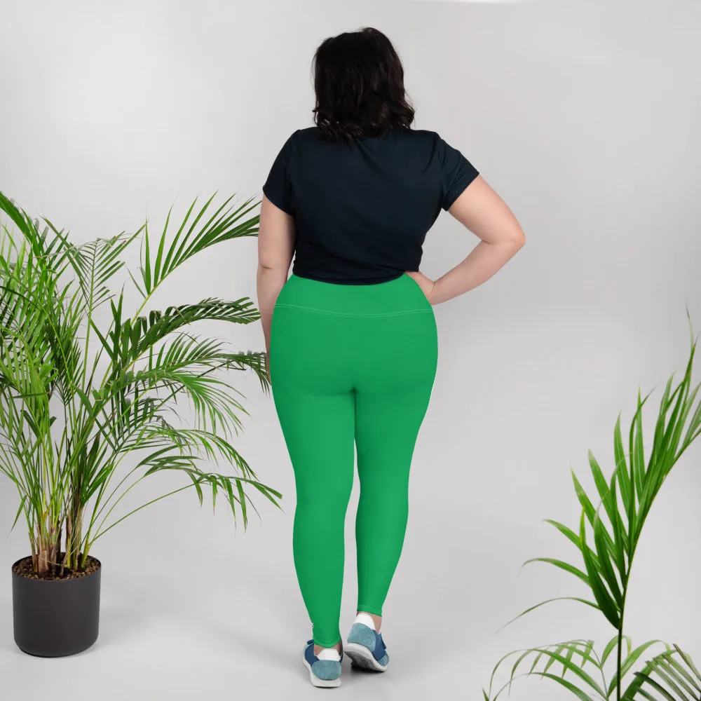 Workout Elegance: Plus Size Solid Color Yoga Pants - Jade
